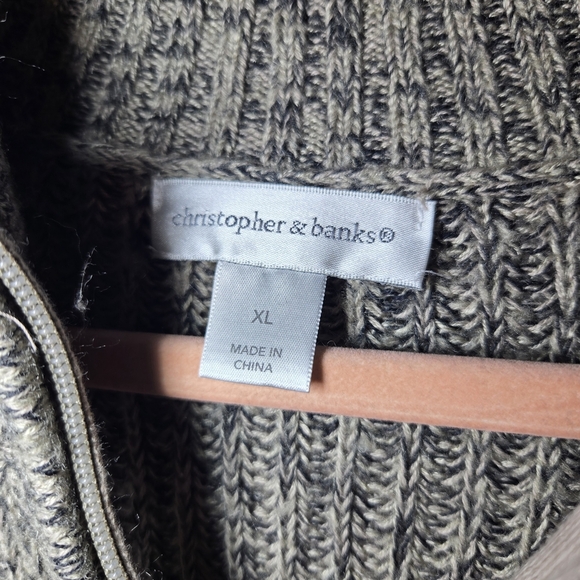 Christopher & Banks Black And Tan Zip-Up Tunic Sweater Womens XL - Picture 2 of 8